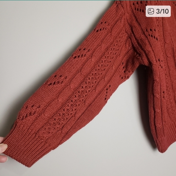 Vintage Rust Red Cable Knit Cardigan Sweater - Picture 3 of 8